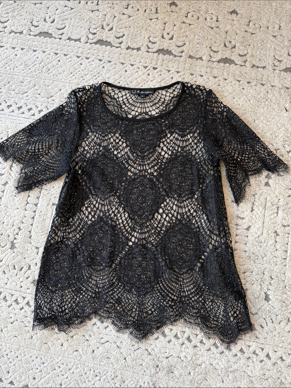 For Love & Lemons Black Crochet Lace Short Sleeve Tunic